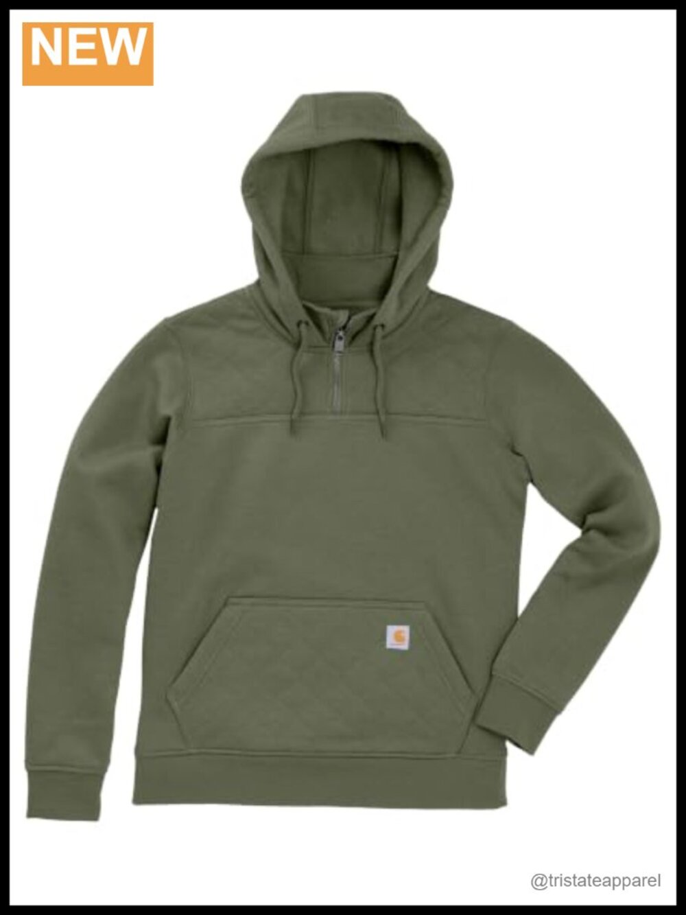 Quilted Quarter Zip Hooded Sweatshirt Relaxed Fit Pullover